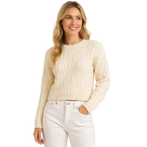 High Quality Custom Casual Women’s Pullover Sweater Crew Neck Computer Knitted Short Acrylic Knitwear Autumn Winter Ivory OEM
