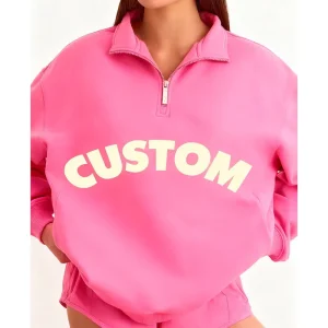 High Quality Custom Fashion Women’s Lapel Sweatshirt 100% Cotton Wool French Terry Oversized off Shoulder Sweatshirt