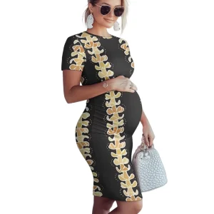 High Quality Custom Floral Printing Women’s Short Sleeve Maternity Dress Soft Patchwork Pregnancy Clothes with Natural Waistline