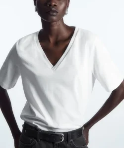 High Quality Deep V Neck White Plain Short Sleeve Casual T Shirts Ladies Women’s 100% Cotton Tshirts tshirt women custom