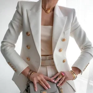 High Quality Fall Winter Coats Casual Lapel Double Breasted Suits Solid Blazer Femme Mujer Ladies Women Blazer for Women