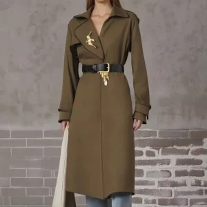 High Quality Fashion Loose Long Women’s Coats Autumn New Plain V neck Women’s Trench Coats