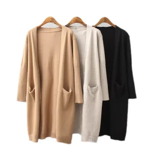 High Quality Fashion Women Pocket Cardigans for Ladies Knit Long Cardigan Sweater Long Sleeve Loose Style