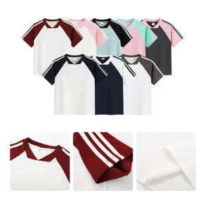 High Quality Heavyweight 260gsm 100% Cotton Casual Loose Knitted V-neck Short Sleeve Breathable Plus Size Women’s Custom Printed