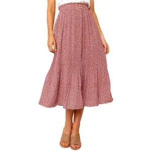 High Quality Ladies High Waist Polka Dot Skirt Casual Womens Skirts Women’s Pleated Midi Swing Skirt With Pockets