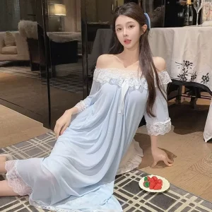 High Quality Pajamas Summer Cute Sweet Princess Wind Nightdress Mesh Lace Sleepwear Dress for Women