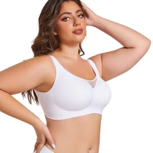 High Quality Soft Large Size Bonded Bra Custom Logo Sexy Mesh V neck Push Up Seamless Lingerie Comfort Big Cup Women’s Underwear