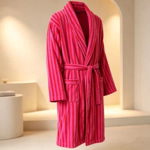 High Quality Striped Bathrobes 100% Cotton Super Soft Yarn Dyed Terry Fabric Cut Pile Custom Logo Luxury Design Hotel Bath Spa