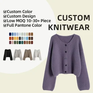 High Quality Stylish Loose Lazy Women Cardigan Knitwear Custom Logo Knitted Lantern Sleeves Cardigan Sweater Women