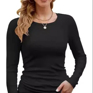 High Quality Summer Women’s Casual Long Sleeve Stretch O Neck Fitted Eco Friendly Puff Sleeve Ribbed Tops T Shirt