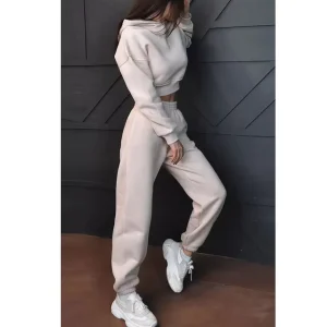 High Quality Sweatshirts and Sweatpants Set Blank Heavy Y2k Cropped Hoodie Custom Logo Women’s With Ruffles Hoodie Set