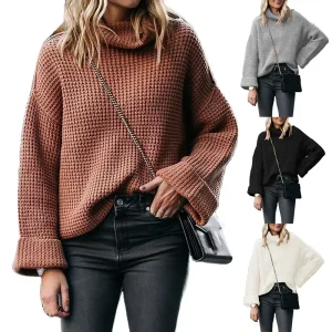 High Quality Women Knitted Sweater Retro Turtleneck Loose Thin Warm Sweater Knitwear