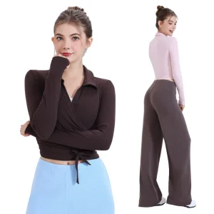 High Quality Women’s Activewear Blouse Long Sleeves Front Viscose Cotton Spandex Blend Active Stretch Sportswear Yoga