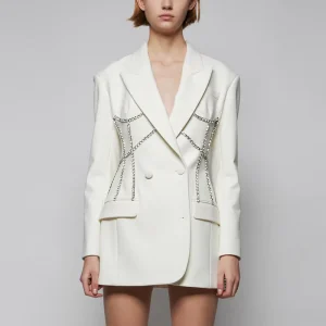 High Quality Women’s Clothing Manufacturer Luxury White Diamond Business Jacket Ladies Office Formal Blazer