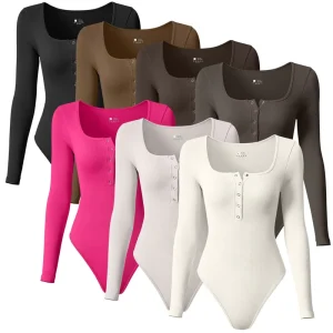 High Quality Women’s Fitness Yoga Wear Four Way Stretch Spandex Nylon Button Design Sportswear Square Shaped Neck Gym Rompers