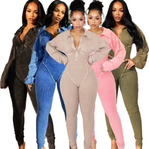 High Quality Women’s Long Sleeved Gym Jumpsuit Romper Knitted Fitness Active Wear for Autumn Skinny Fit for Parties