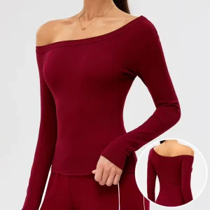 High Quality Women’s One Shoulder Nylon Spandex Breathable Quick Dry Seamless Four Way Stretch Sports Long Sleeve