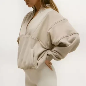 High Quality Women’s Oversized Sport Quarter Zipper Pullover Sweatshirt Custom Half Zip Women’s Hoodies Long Cotton Fleece