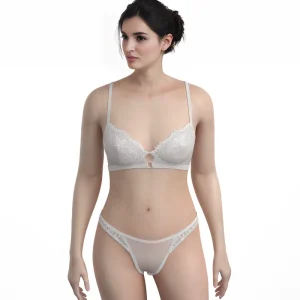 High Quality Women’s Sexy Lace G String Cotton Lingerie Set with Rhinestone and Button Underwire Plus Size Seamless Soft