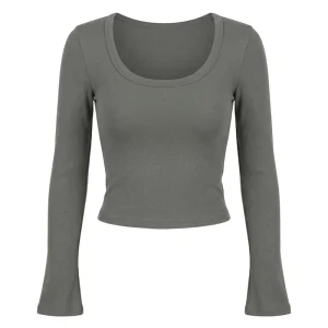 High Quality Women’s Summer Fitness Sport Cropped Crew Neck Long Sleeve Sexy Crop Tops Appliques Button Slim Fit Eco Friendly