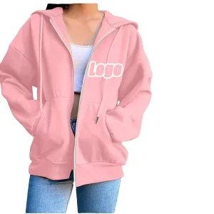 High Quality Women’s Winter Fleece Hoodie Zipper Casual Sweatshirt With Embroidered Design Lined Collar Custom Logo