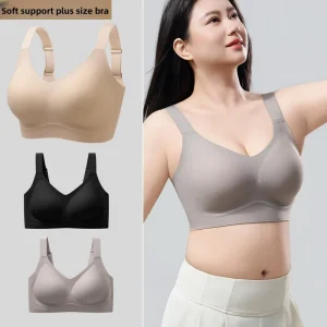 High Quality Woven Wire Free Solid Seamless Underwear Women’s Gathering Anti-sagging Big Chest Showcase Large Size Thin Text Bra