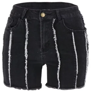 High Street Fashion Summer Casual Lady Zipped Button Women Denim Jeans Shorts