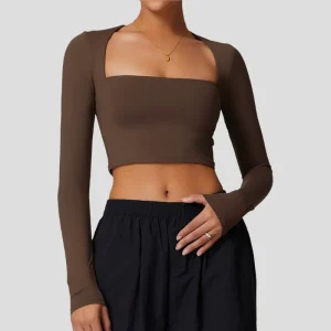 High Stretchy Women’s Lightweight Sports Long Sleeve T Shirts Quick Dry Breathable Outdoor Fitness Tops Square Collar