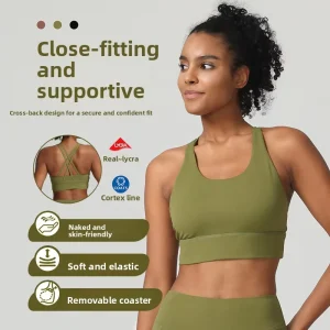 High Support Workout Bra Women’s Shockproof Sports Top Cross Back Breathable Non-adjusted Straps Removable Pads Training