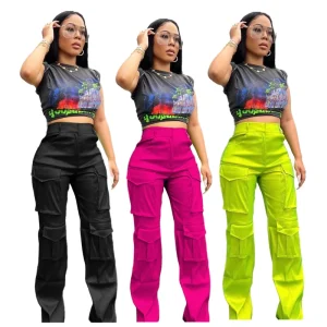 High Waist 6 Pocket Cargo Pants Ladies Trousers Mujer Loose Cargo Pants Street Wear Fashion Casual Women Jogger Pants & Trousers