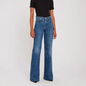 High Waist Breathable Casual Summer Loose Fit Women Flared Jeans with Button Denim Pants