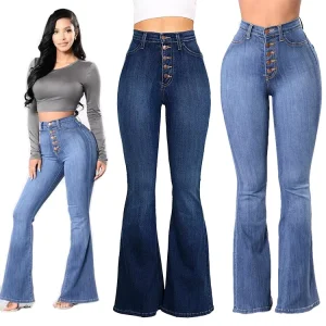 High Waist Jeans Plus Size Women’s Pants Trousers Ladies Flared Trousers Stretched Custom Quality Spring Pants
