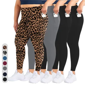 High Waist Large Plus Size Yoga Pants Women’s Fitness High Elastic Knee Length Leggings With Pocket