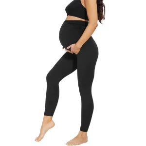 High Waist Nine Point Maternity Pants Soft Cotton Blend Slim Fit Belly Support Casual Pregnancy Wear for Women