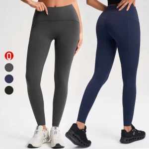 High Waist Women’s Gym Butt Lifting Leggings Elastic Spandex Nylon Yoga Pants with Side Pocket Solid Fitness Yoga Wear