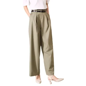 High Waist Women’s Pants Vintage Green Wide Leg Pant with Flat Front Style Ankle Length for Summer