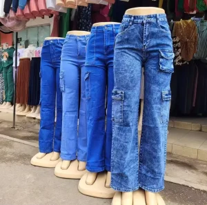 High Waisted Cargo Pocket Women Jeans Straight Leg Denim Pants Casual Streetwear Trousers Daily Commute