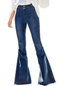 High-Waisted Denim Flared Jeans for Women Summer Vintage Casual Slimming Flared Floor-Length Pants