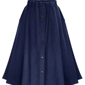 High Waisted Mid Length Denim Skirt for Women’s Loose Fitting Slim Single Breasted Buckle Casual Skirts
