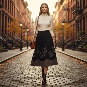 High Waisted Pleated Skirt for Office Daily Wear Women’s Long Maxi Skirt Wool Blend Knit Long Skirt