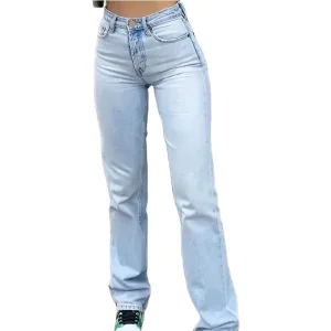 High-Waisted Slim-Fit Straight Leg Women’s Denim Jeans Pants Breathable Summer Casual