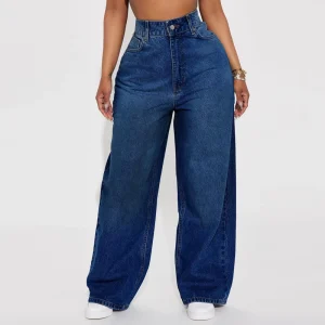 High Waisted Wide Leg Floor Length Jeans for Women Korean Style Loose Slim Fitting Denim Pants