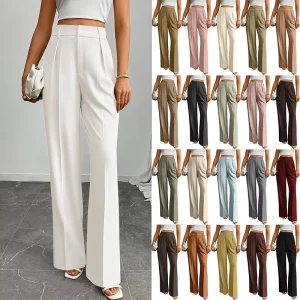 High-Waisted Women’s Corduroy Trousers Solid Color Casual Breathable Loose Fit Straight-Leg Suit Pants for Business Autumn