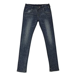 High-Waisted Women’s Cropped Jeans Leggings Blue Skinny High Stretchy Full Rhinestone Decor Spring Autumn Denim