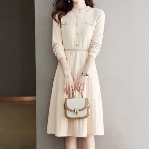 High-end Luxury Women’s Autumn Winter Spaghetti Strap Thick Knitted Sweater Dress Red Inner Coat Base Skirt Mid-Skirt Illusion