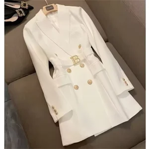 High end Stylish Women’s Mid length blazer Spring New Model Elegant British Style Double Breasted