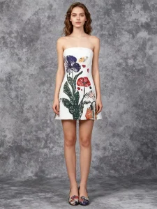 High-quality Fashion Floral Sequin Patchwork White Dress Spring New Vintage Party Mini Dress