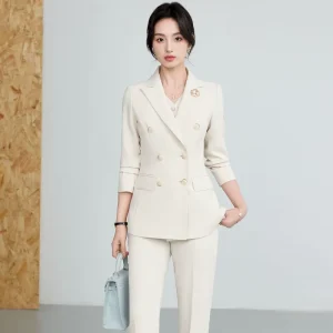 High quality Temperament Double breasted Suit Women’s Spring and Autumn commuter Work Clothes Simple Slim Long sleeved Suit