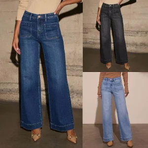 High-waisted Jeans for Women Slimming Wide-leg Retro Elegant Straight-leg Pants