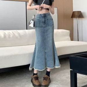 High-waisted Women’s Denim Skirt Retro Casual Soft Comfortable Washable